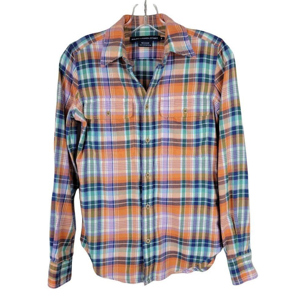 Ralph Lauren Sport Colorful Flannel Plaid Button Down Long Sleeve Cotton Shirt 2